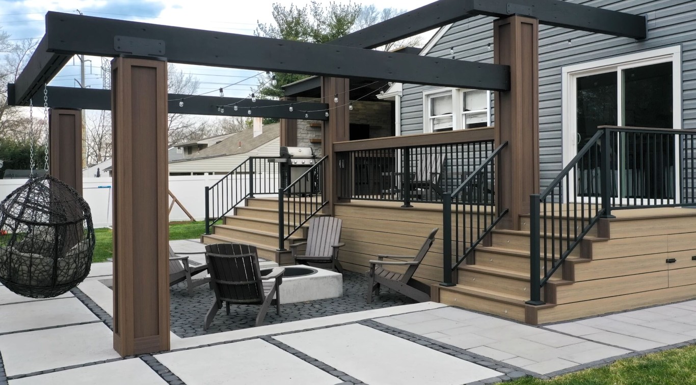 Custom outdoor living space with pergola and fire pit in Oxnard, CA